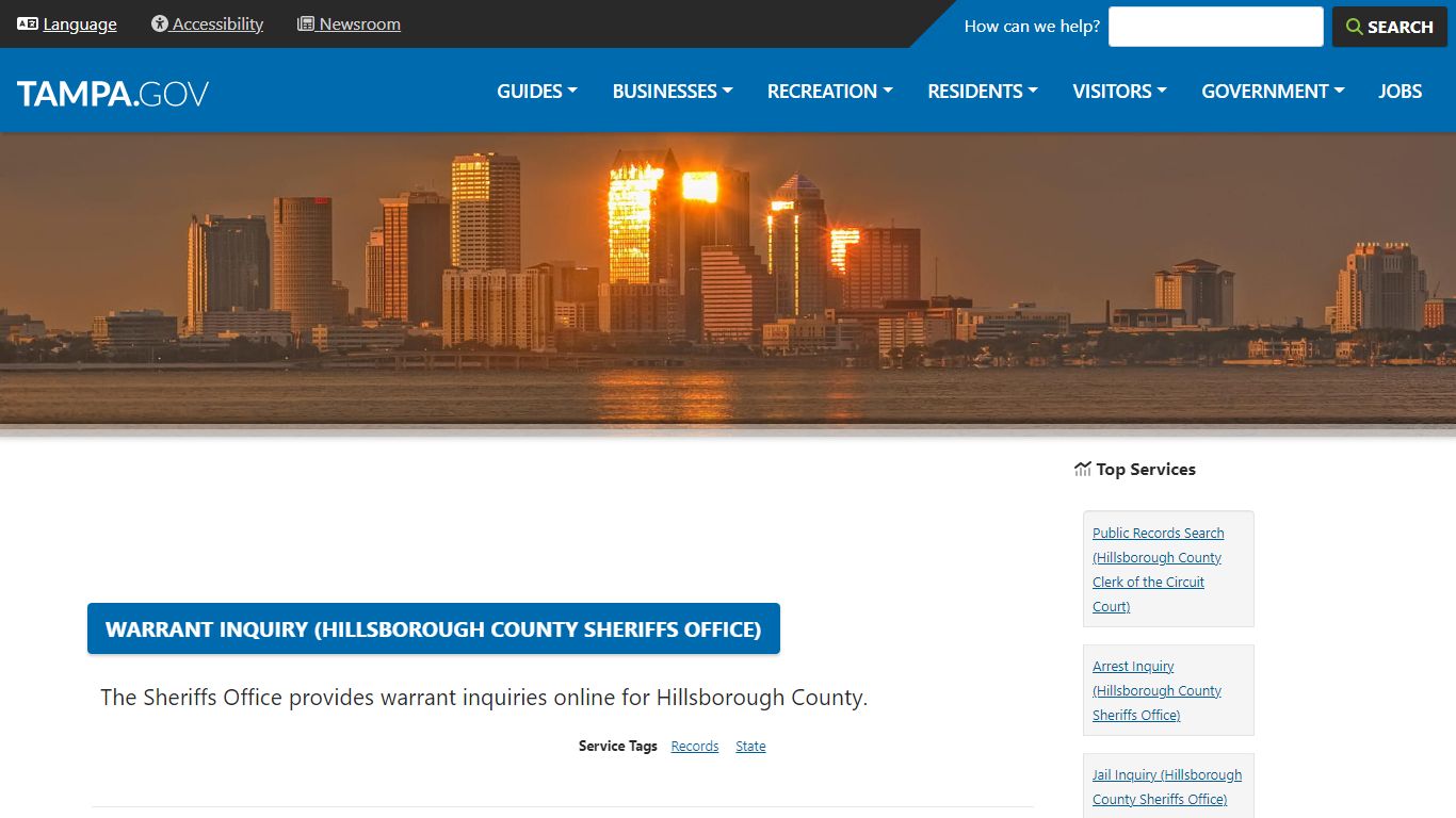 Warrant Inquiry (Hillsborough County Sheriffs Office) - City of Tampa